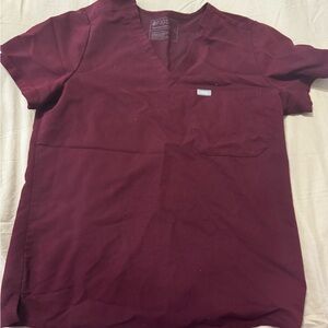 Maroon  FIGS Short Sleeve Tee with V-Neck Design & Track Joggers